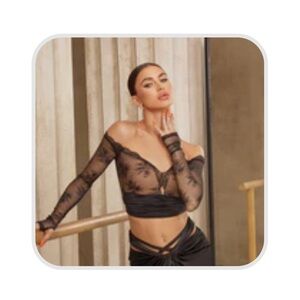 Black and Nude Lace Off-Shoulder Top